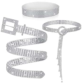 Jeyiour 3 Pcs Women Rhinestone Belt Diamond Elastic Waist